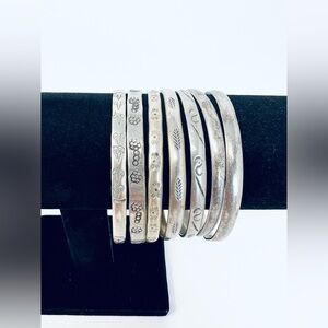 Vintage Sterling Silver Taxco Mexico 925 Floral Design Bangle Bracelet Lot Of 7